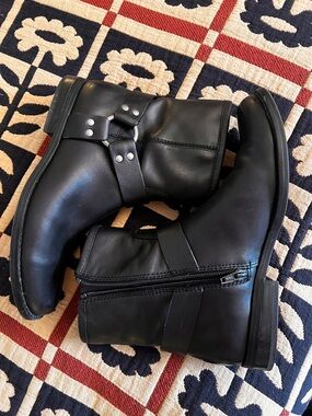 House of Harlow 1960 Black Leather Harness Ankle Boots